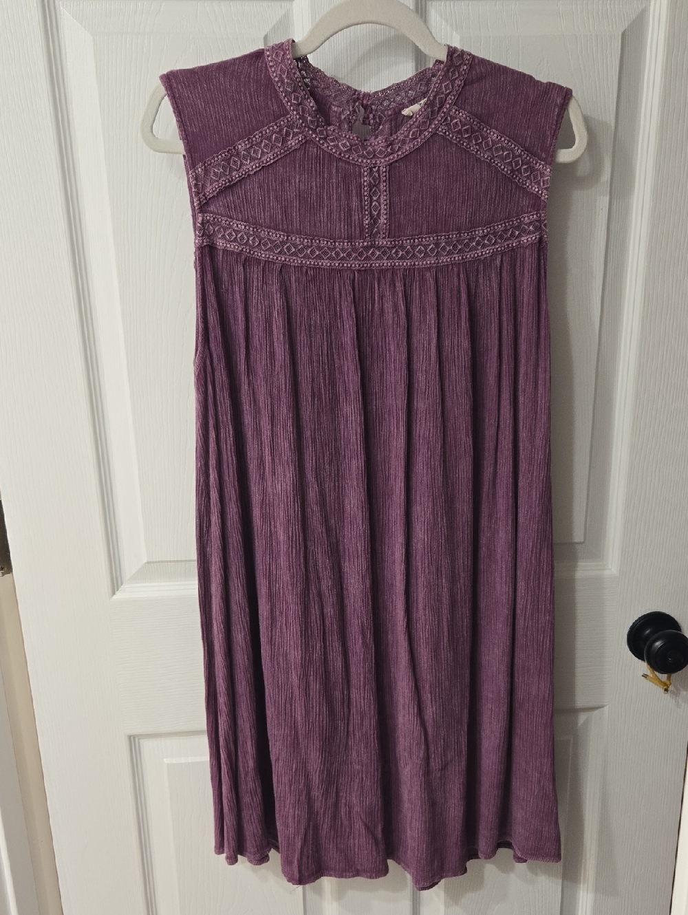 Easel Purple Crochet  Sleeveless Tunic Dress With Crinkle Medium